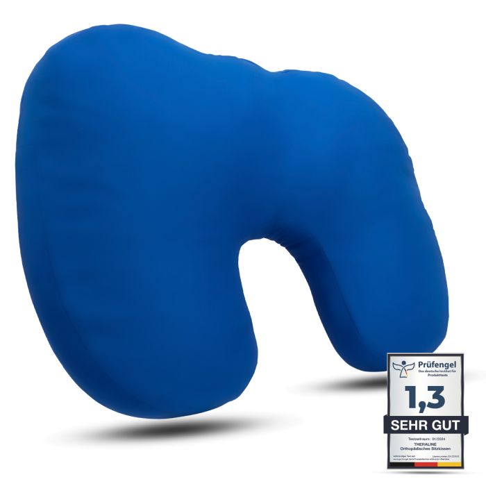 Orthopädisches Sitzkissen & Steißbeinkissen für eine gesunde Sitzhaltung, Bezug aus 100% Baumwolle, Blau